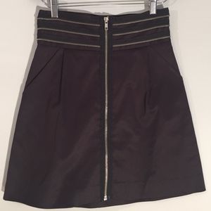 Pasametes Front Zip Taffeta Skirt with Pockets